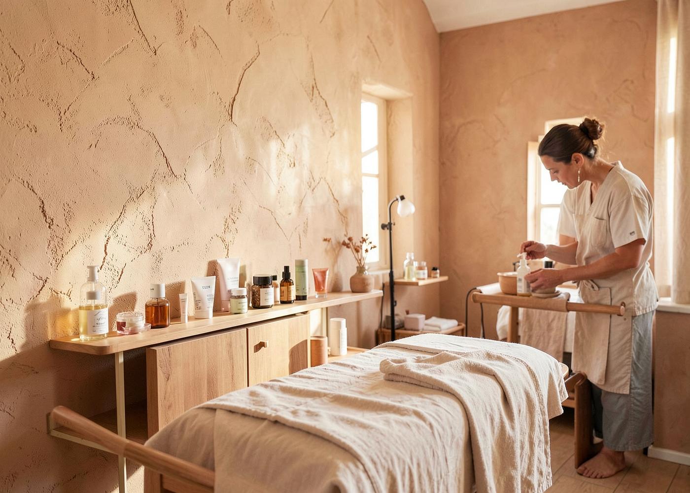 Warm independent beauty treatment studio prepared by a practitioner